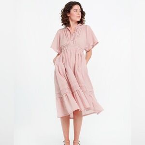 Matta | Theresa Swiss Dot Dress Woodrose Dusty Pink Cotton Large Midi